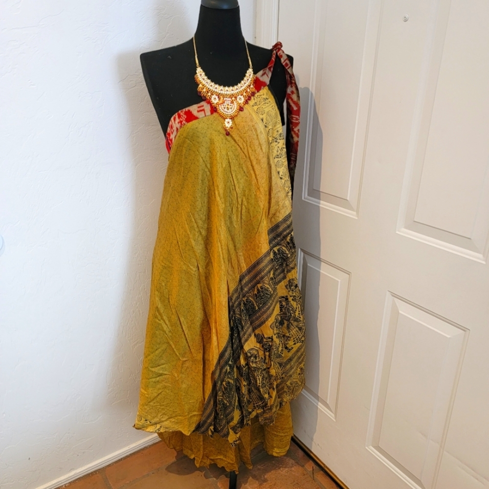 Brand New Sustainably Designed Boho Silk Reversible Wrap Skirt Dress